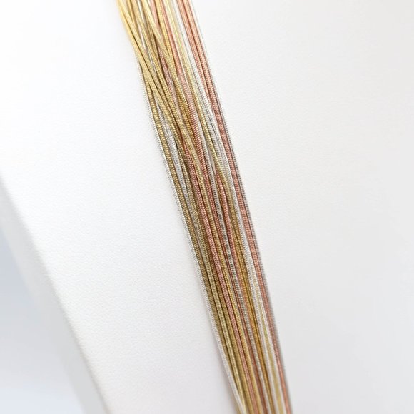 Multi Strand Snake Chain Ribbon Tie Necklace Silver/Gold/Rose Gold Tone 29" - Picture 3 of 5